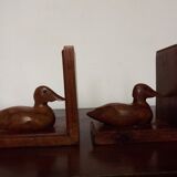 Hand carved wooden duck bookends