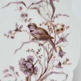 Superb Plate Dish on Pedestal 19th Century White Porcelain Bird Decor