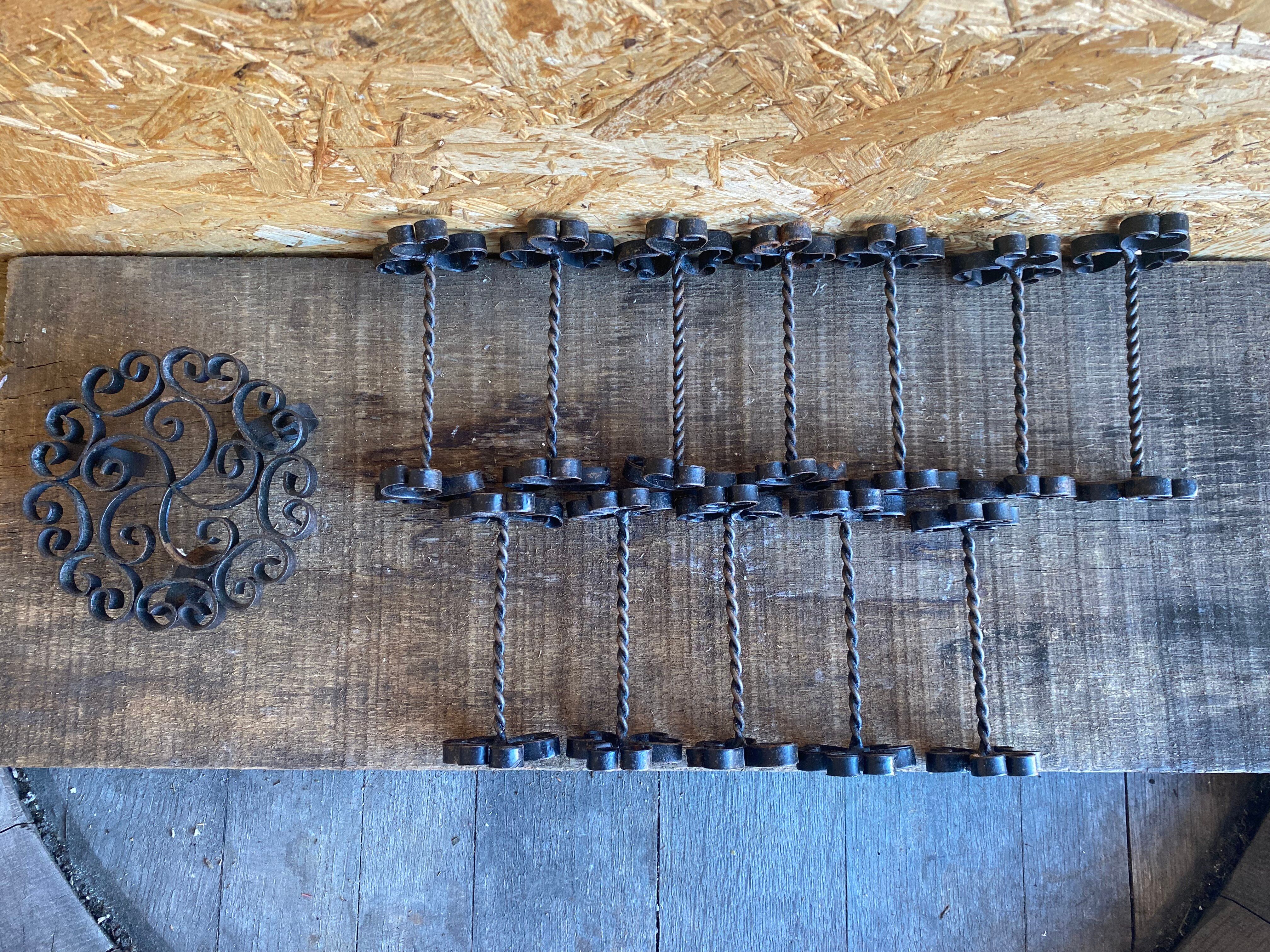 Service Table Under Plate + 12 Old Forged Iron Knife Holders Black