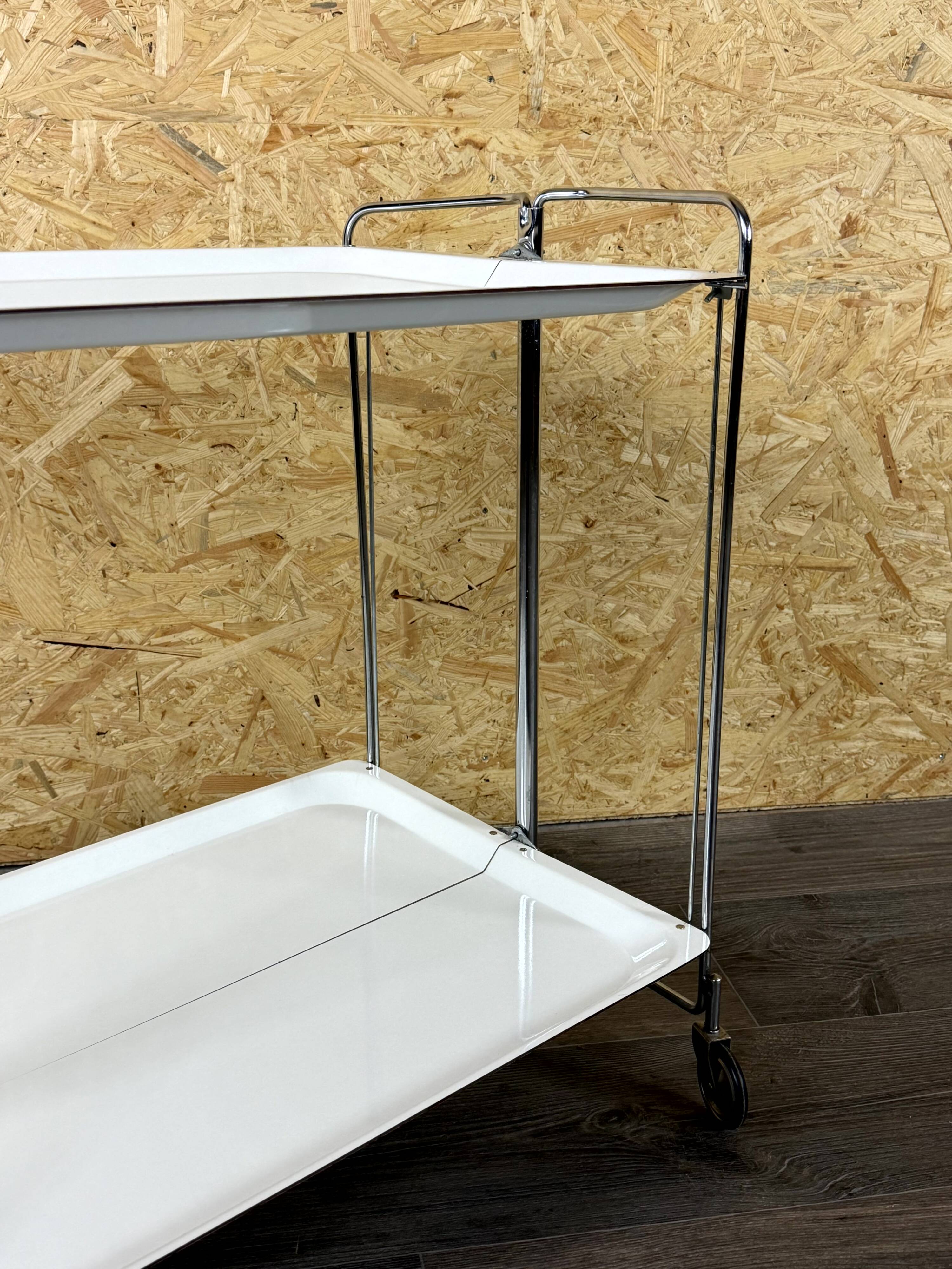 1960s 1970s Serving Cart Dinette Side Table Space Age Design Chrome White