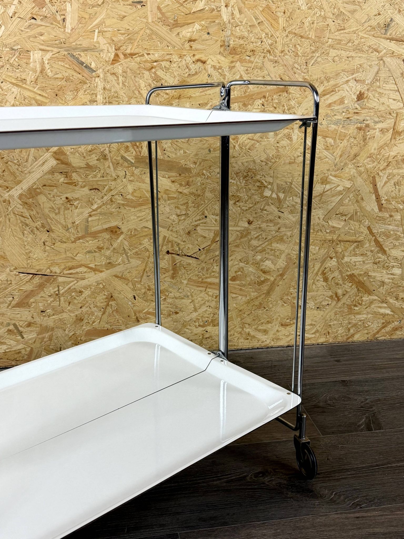 1960s 1970s Serving Cart Dinette Side Table Space Age Design Chrome White