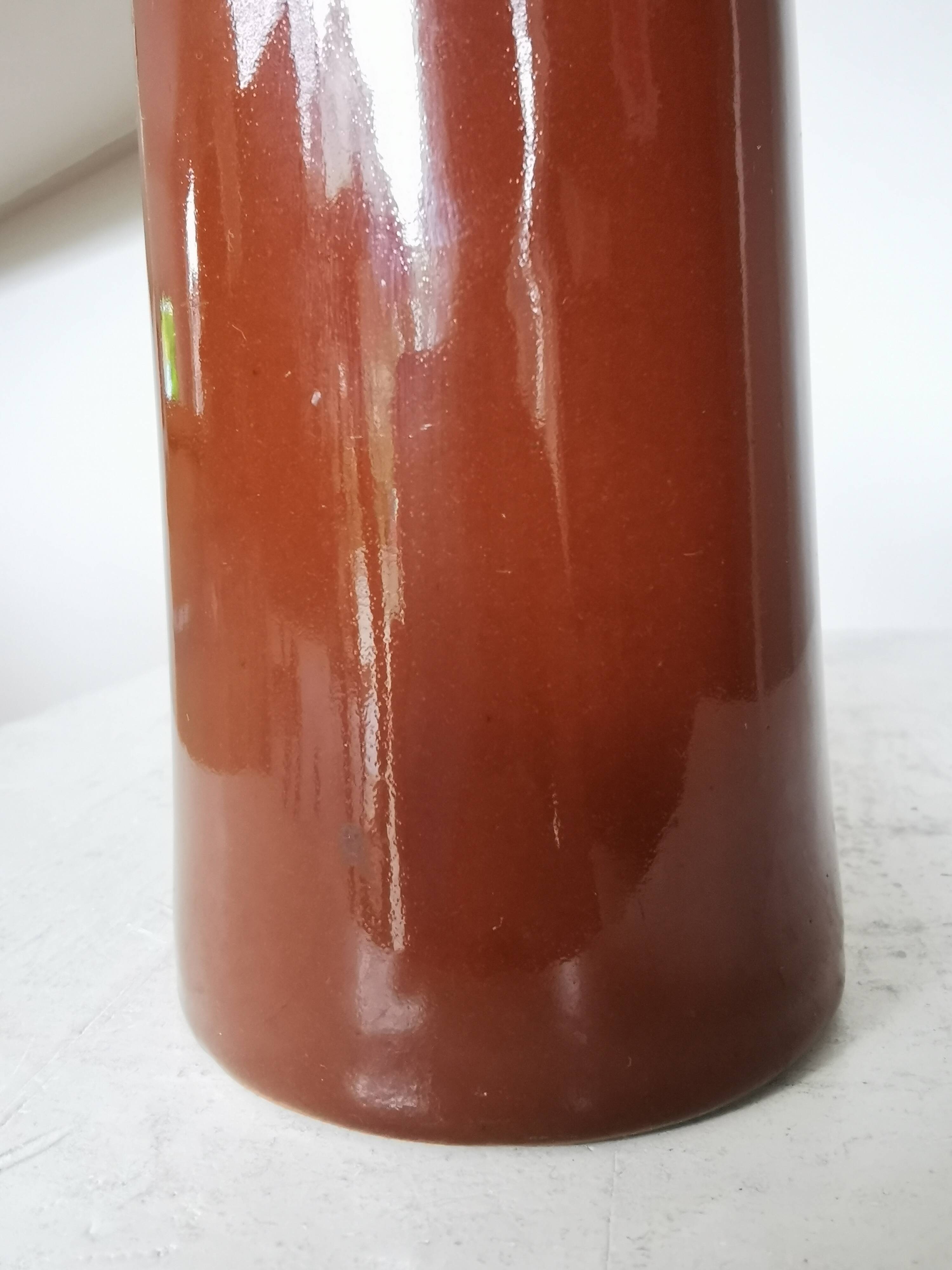 Vintage Brown Glazed Ceramic Vase: Tall Minimalist Bottle Form