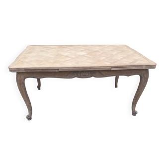 Louis XV style table in stripped oak, natural wood