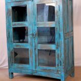 Old display case in Burmese teak with original blue patina