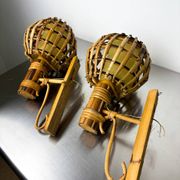 Pair of mid-century rattan wall sconces, Italy 1970s