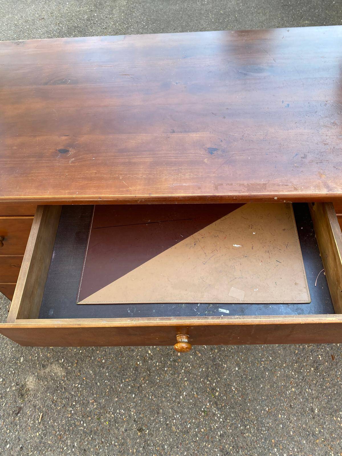 Solid pine wood desk with 8 drawers