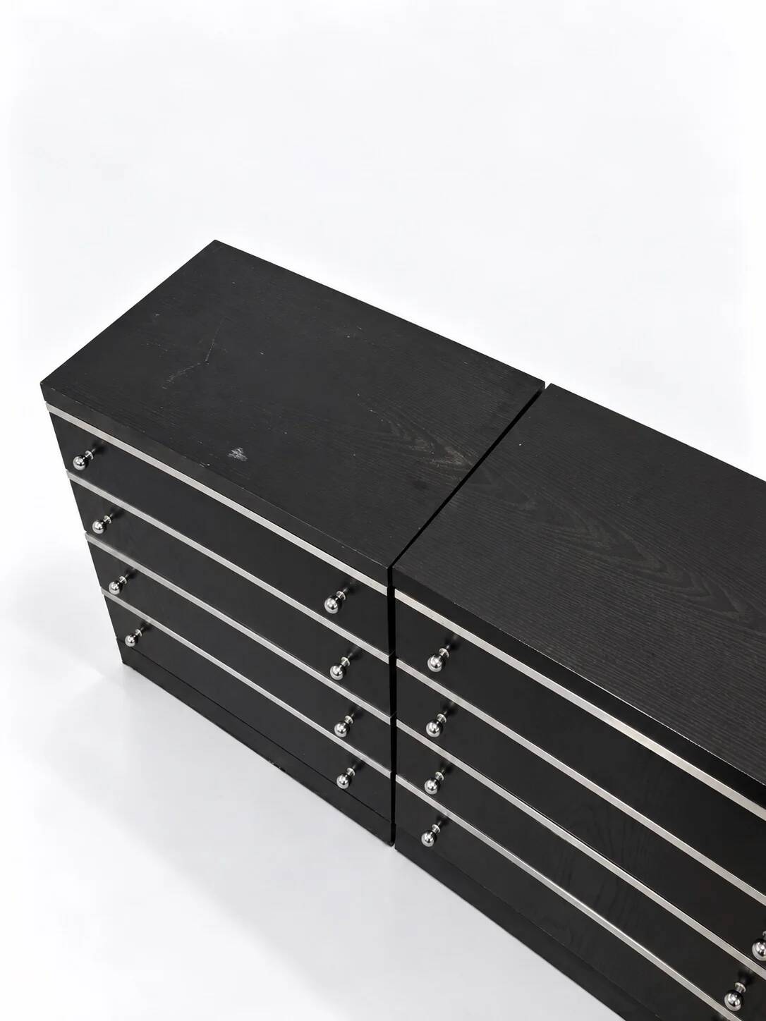 Modular enfilade Space Age in black ash and brushed aluminium, 1970s.