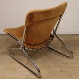Vintage Suede and Chrome Metal Armchair, 1970s