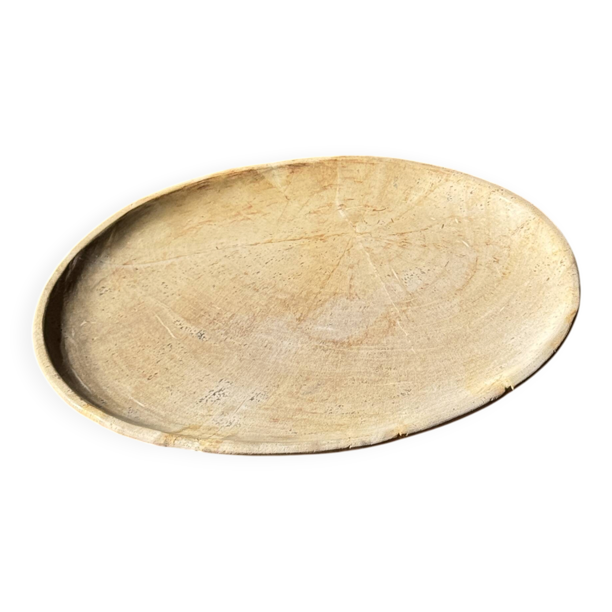 Small oval beige solid petrified wood tray or pocket emptier D24-19 -3311