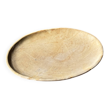 Small oval beige solid petrified wood tray or pocket emptier D24-19 -3311
