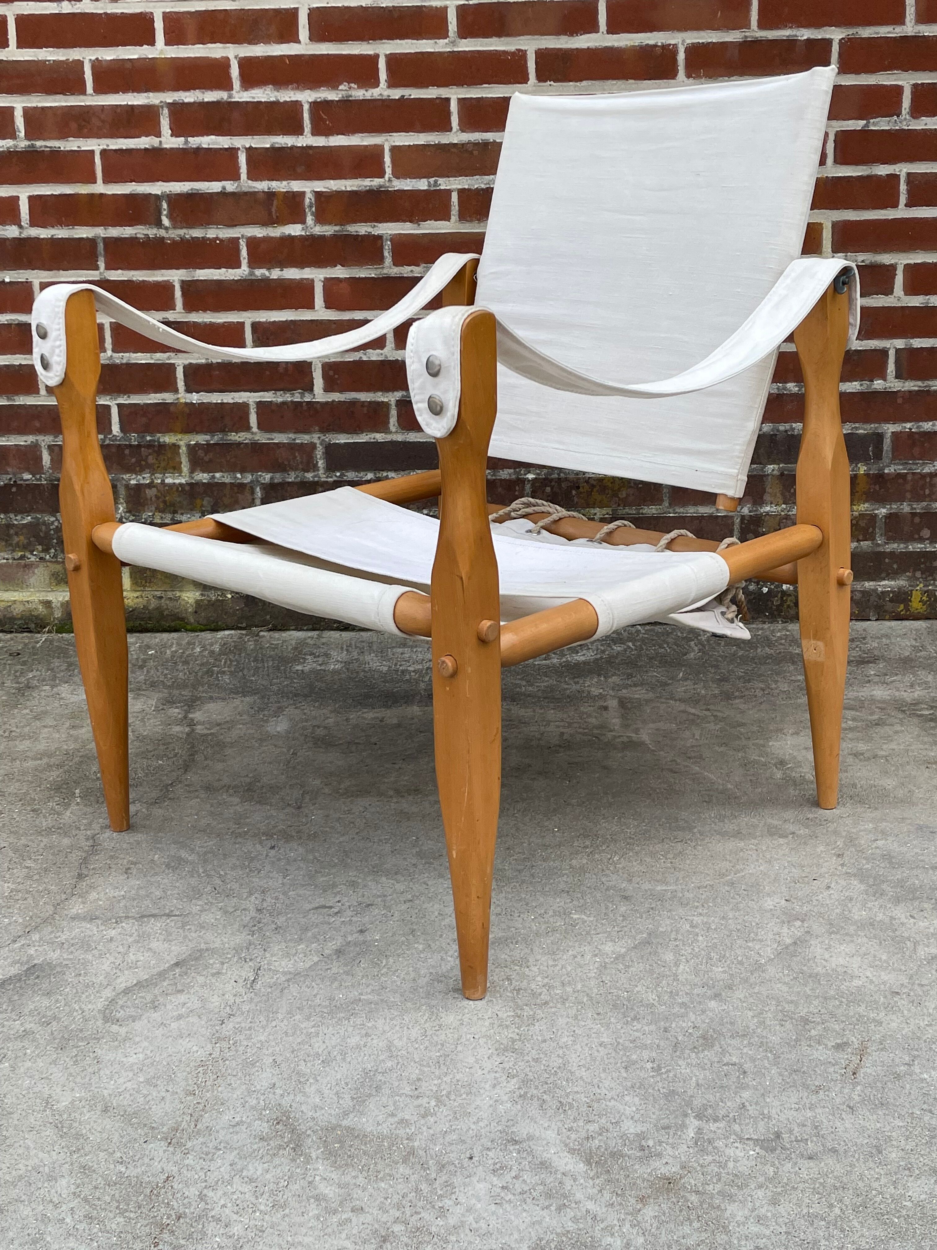 Vintage safari chair 1960s Denmark with canvas minimalist design