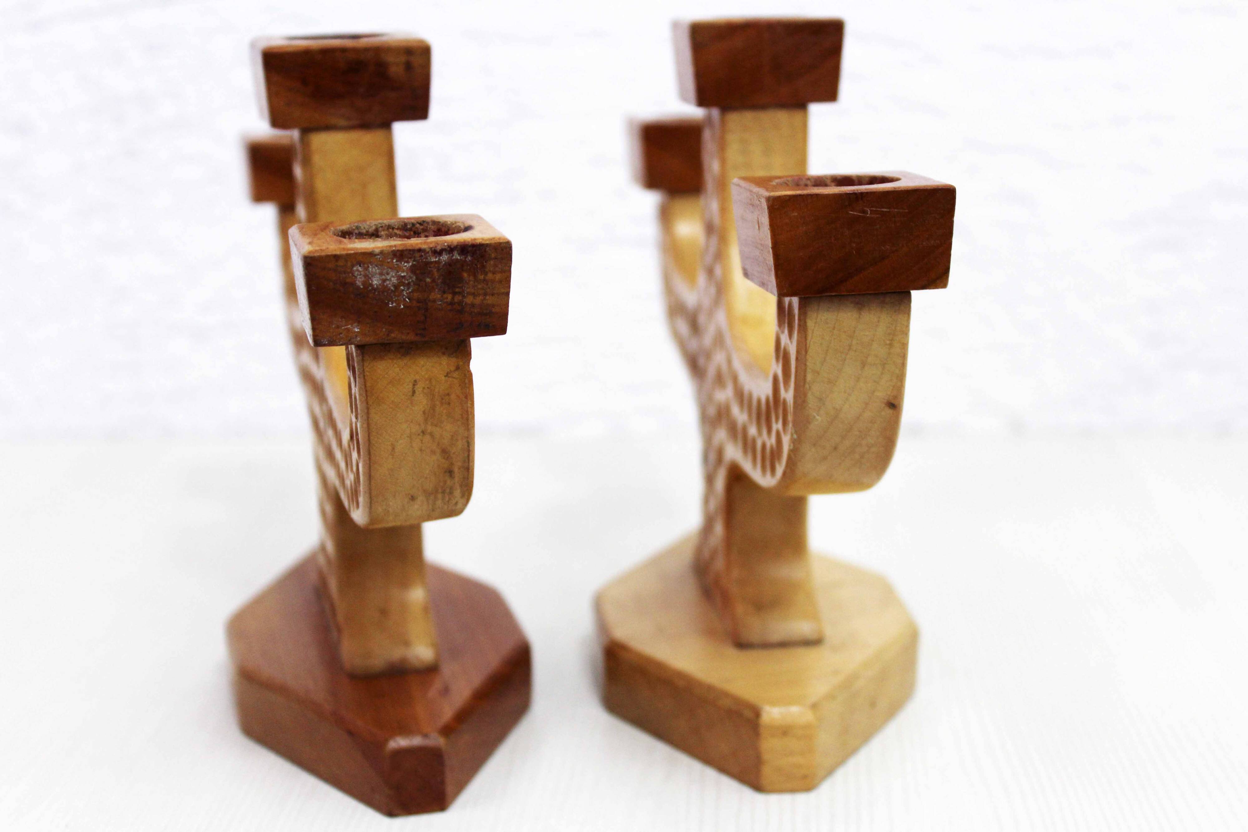 Pair of anthroposophical wooden candlesticks