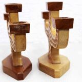Paire de bougeoirs anthroposophiques en bois