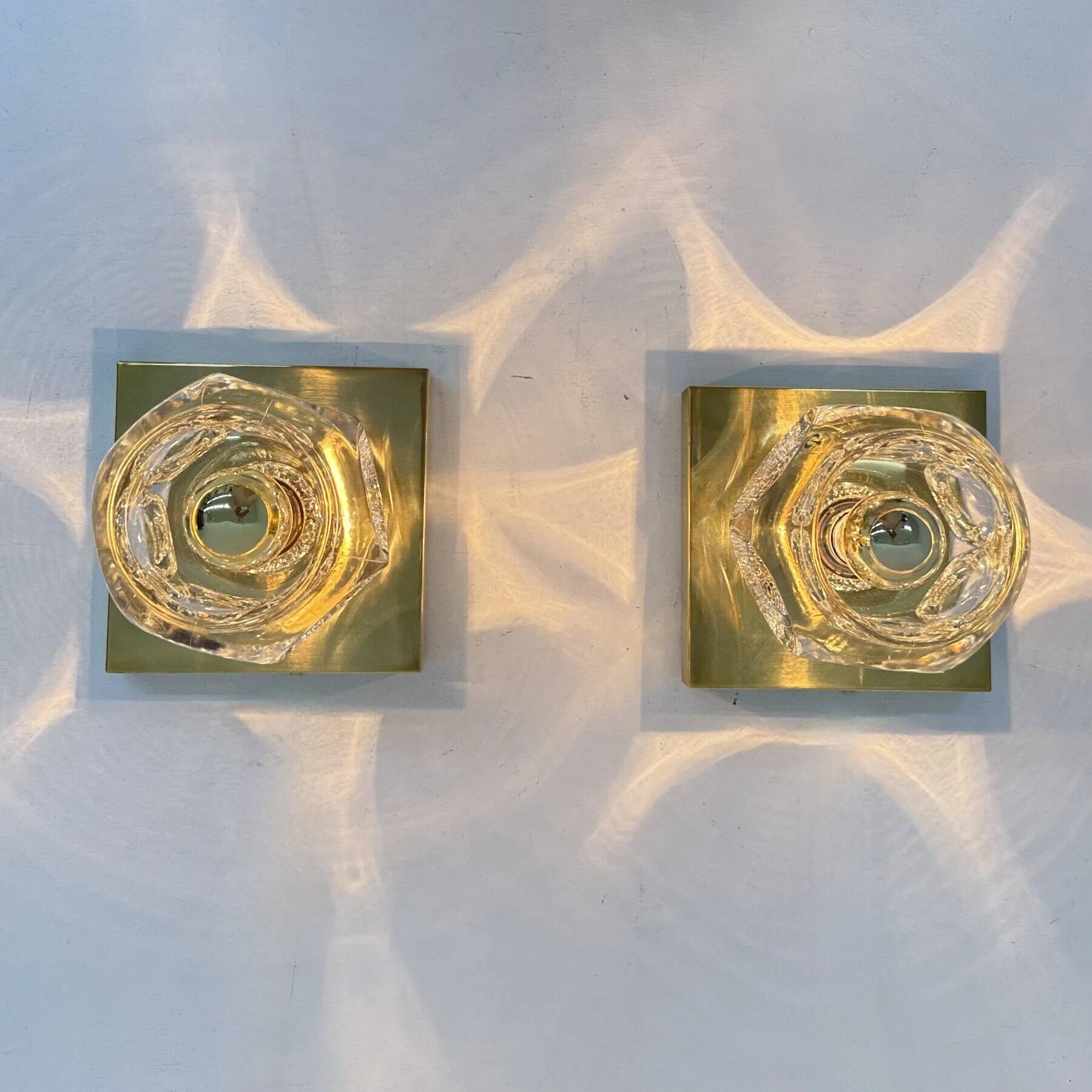 Pair of Peil & Putzler ice cube glass wall lamps, 1970s