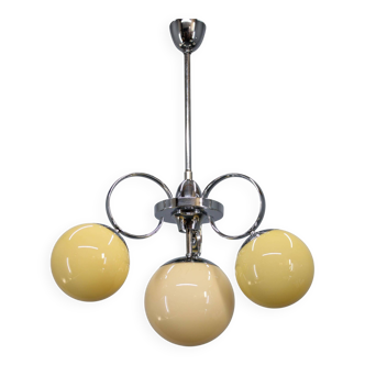 Art Deco chrome and champagne glass chandelier, Czechoslovakia, 1930s