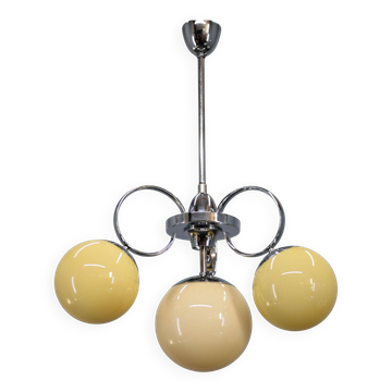 Art Deco chrome and champagne glass chandelier, Czechoslovakia, 1930s