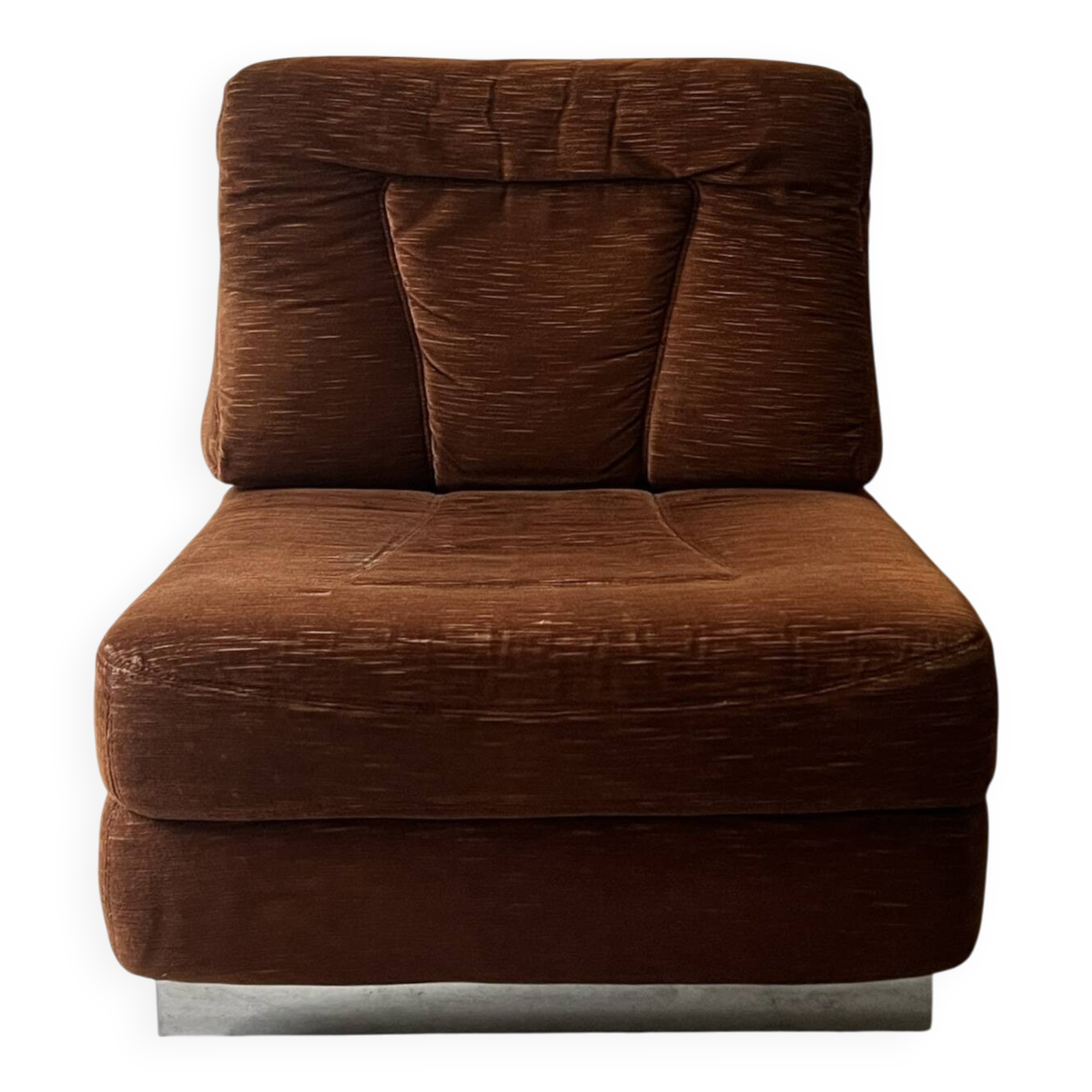 Velvet armchair with chrome metal by J. Charpentier, France, design 1970.