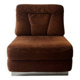 Velvet armchair with chrome metal by J. Charpentier, France, design 1970.