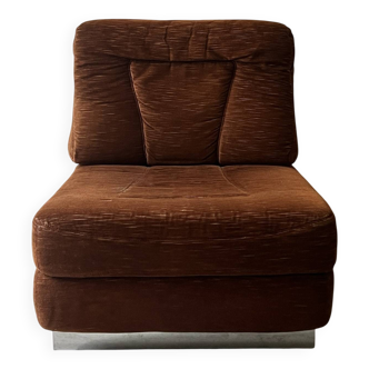 Velvet armchair with chrome metal by J. Charpentier, France, design 1970.