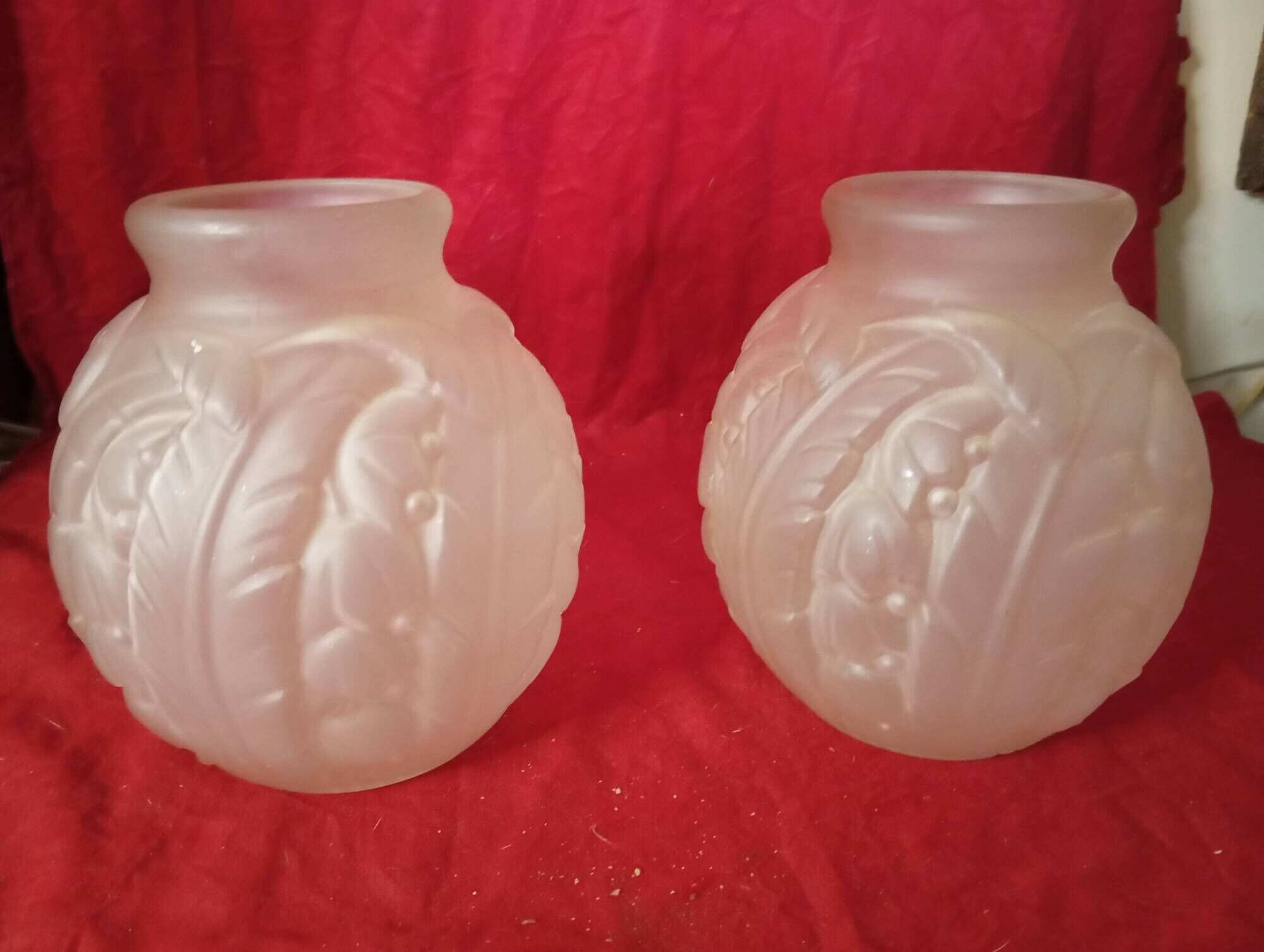 Pair of art deco pressed glass vases "joma montreuil"
