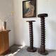 Pair of pedestal columns with oak pressing screws, 1900