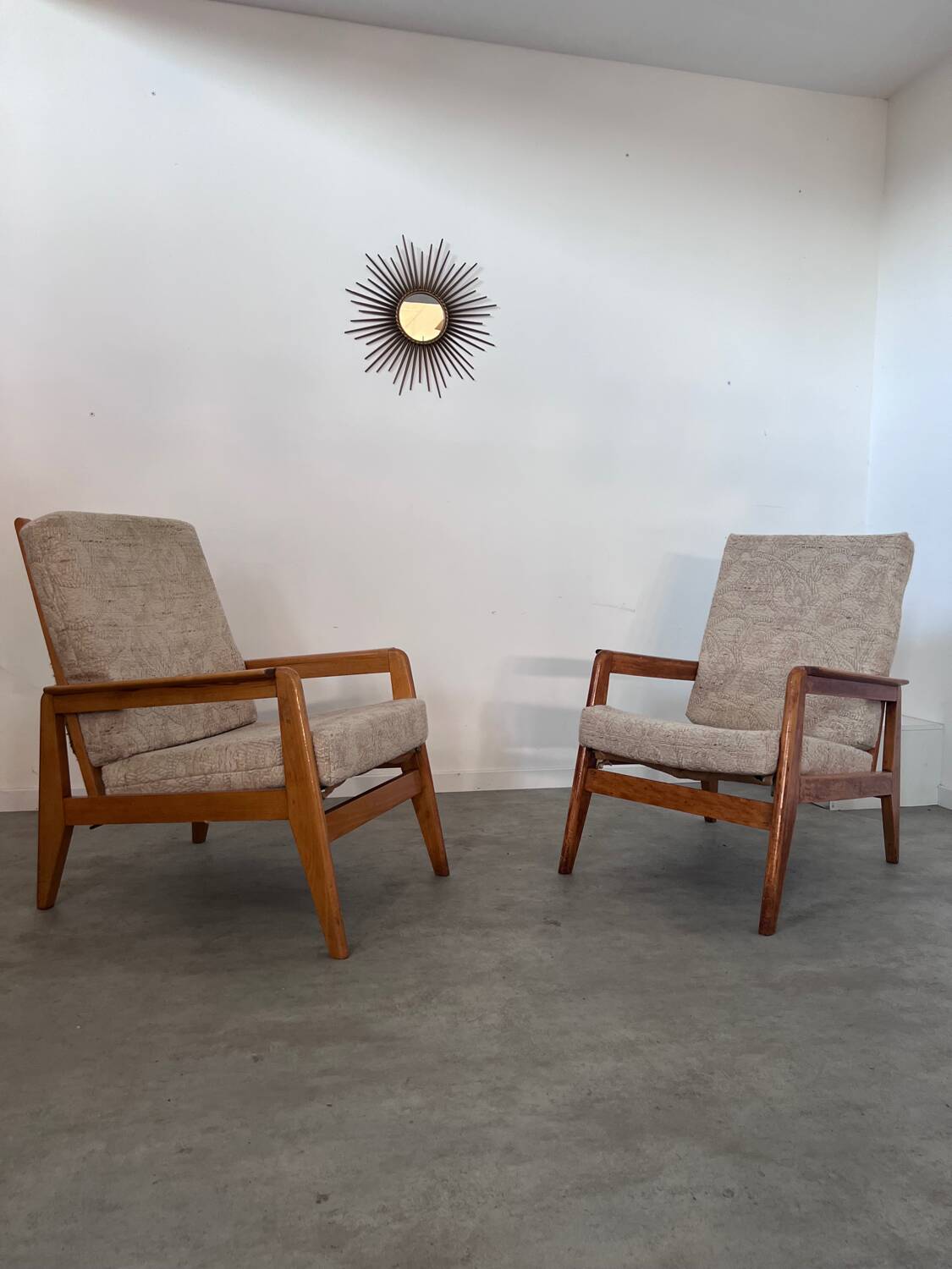 Lot 2 designer reconstruction rest armchairs from the 50s Free-Span / Guariche vintage