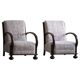 Pair of Danish Art Deco deck chairs, oak and vibrant floral fabric, 1940s