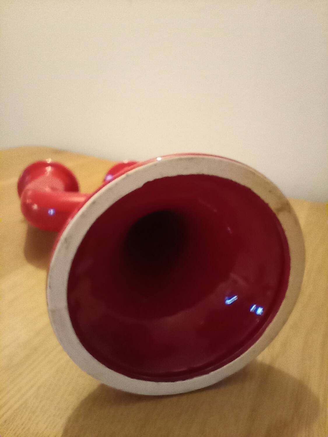 Red ceramic candleholder, italy 1970s