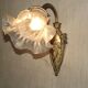 French art nouveau bronze wall light white frilled patterned glass shade 4213