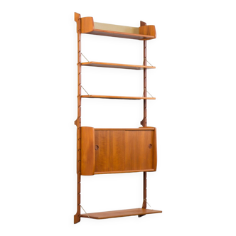 Scandinavian modern wall shelving system Ergo in teak by J. Texmon, Norway, 1960s
