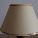 Vintage table lamp in turned wood and fabric lampshade