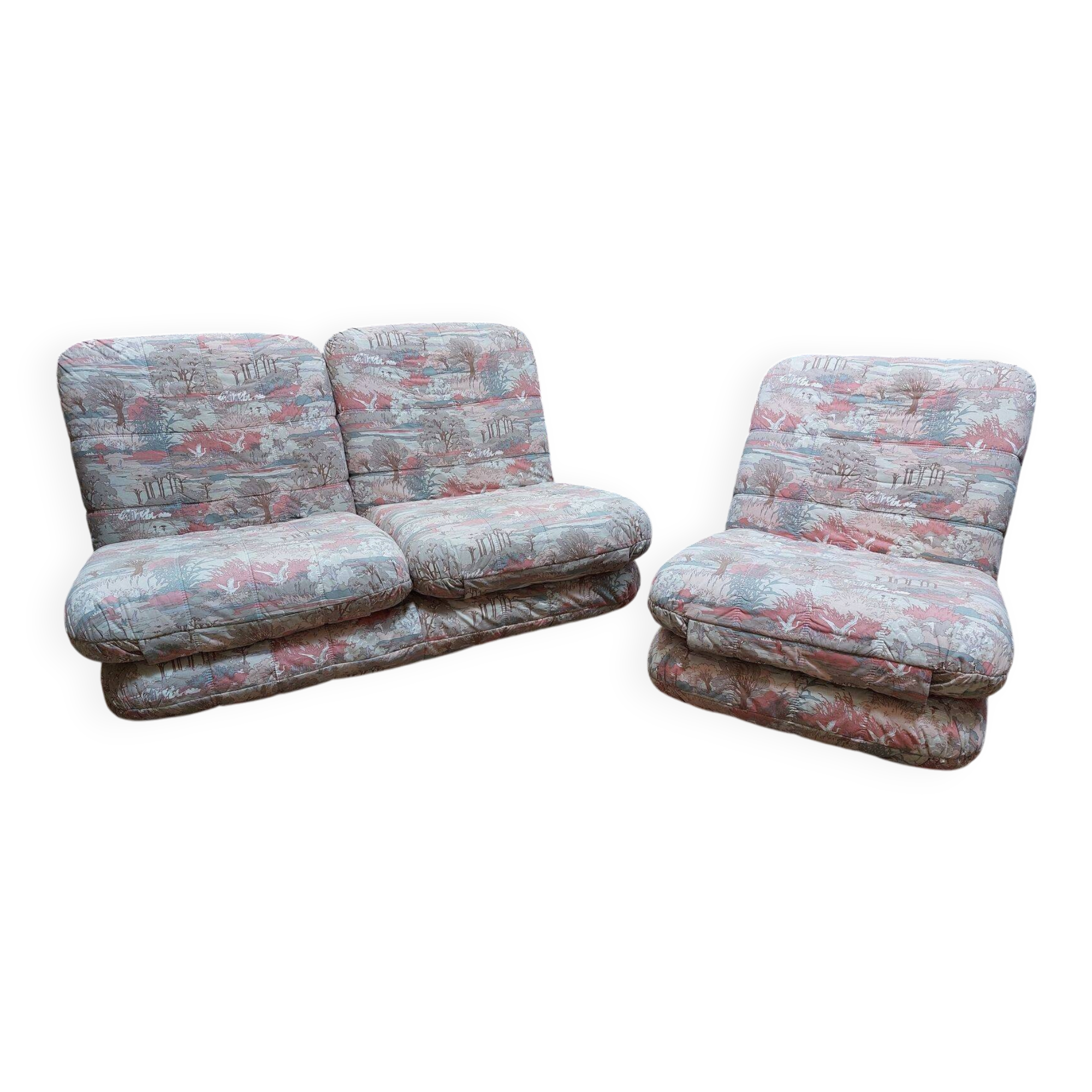 Ensemble de salon modulable vintage - Canapé 2 places + chauffeuse 1 place