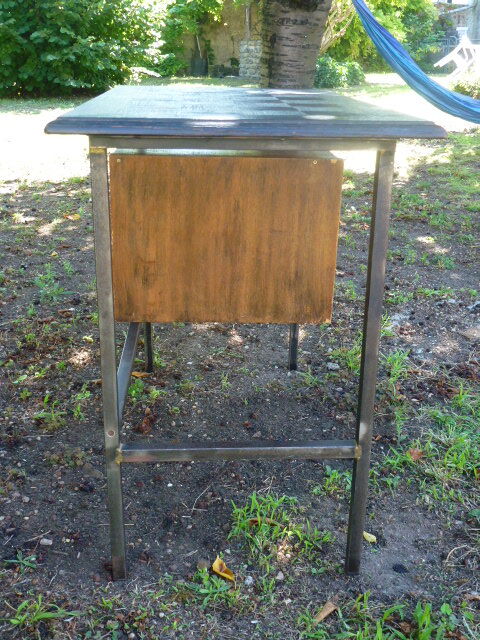 Vintage burnt wood desk shou-sugi-ban method, Japan