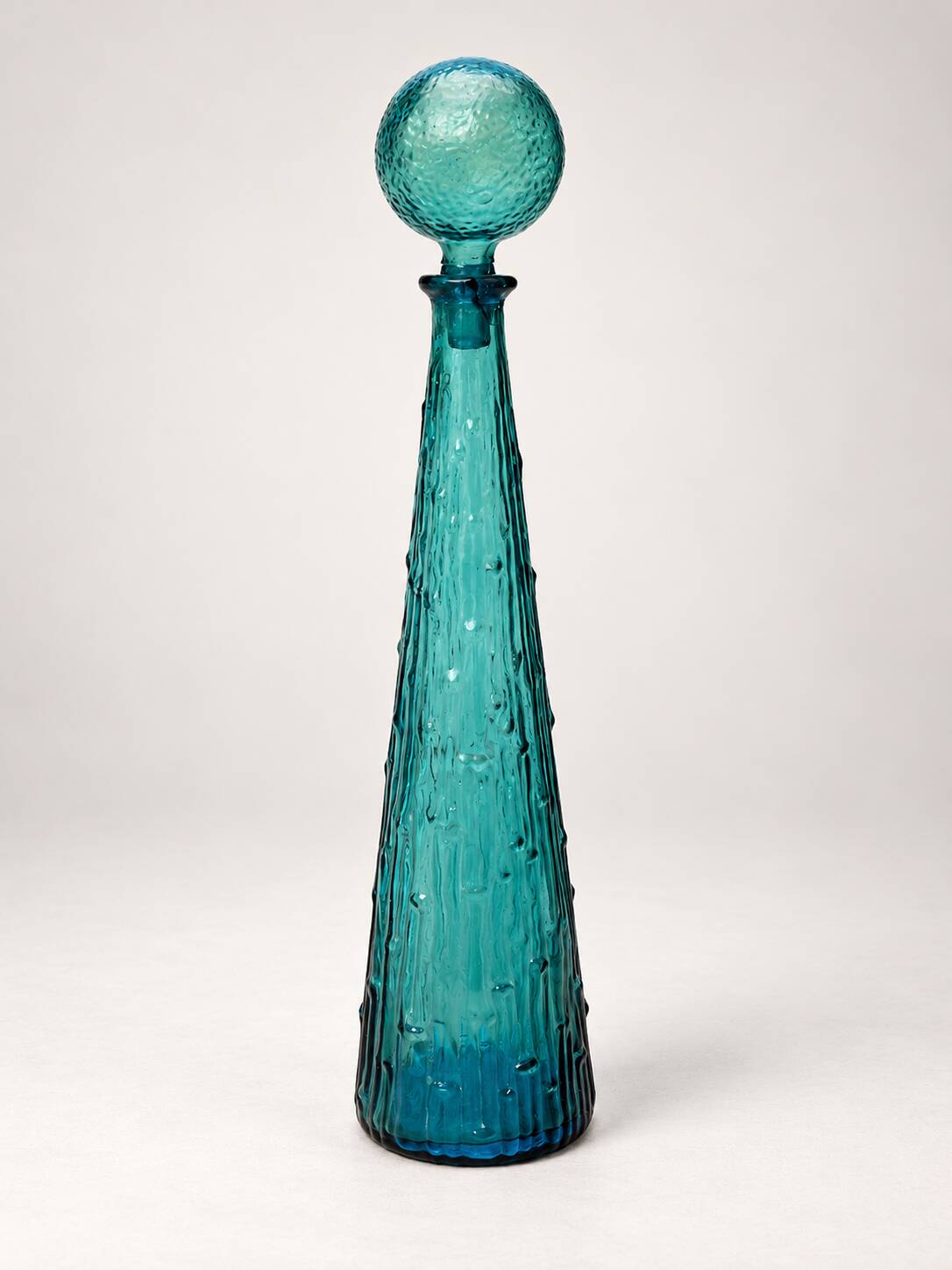 Large decorative turquoise blue textured glass carafe – Vintage