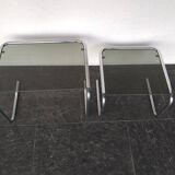 2 side tables in chrome and smoked glass