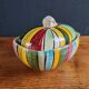 Vintage Ceramic Bonbonnière with Colourful Stripes - Jewellery Box