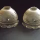 Set of 2 Vintage French Amber Patterned Glass Shades Frilled Edge