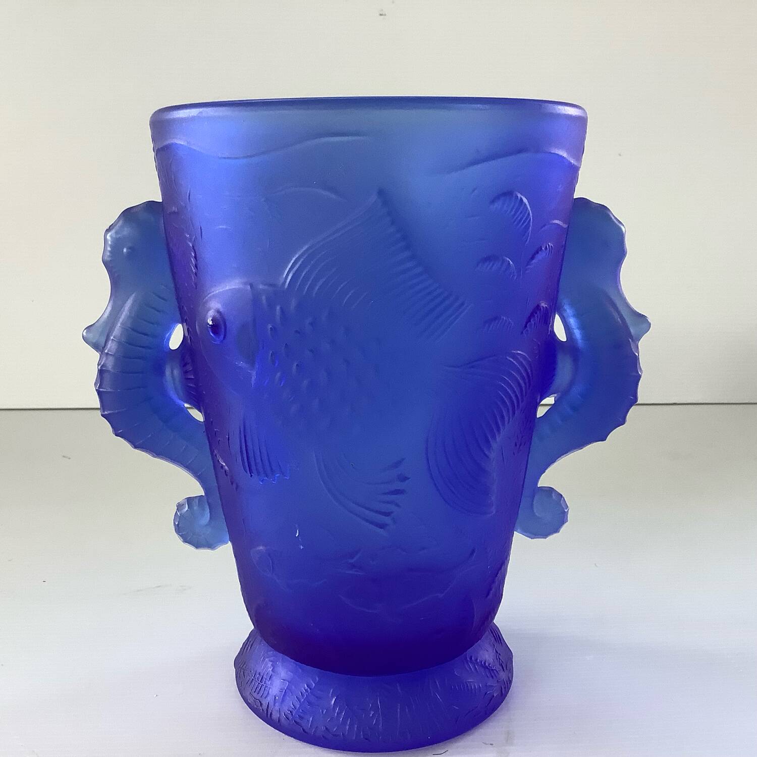 Barolac Josef Inwald Bohemian Art Deco Seahorse Vase, Rare Model, Blue