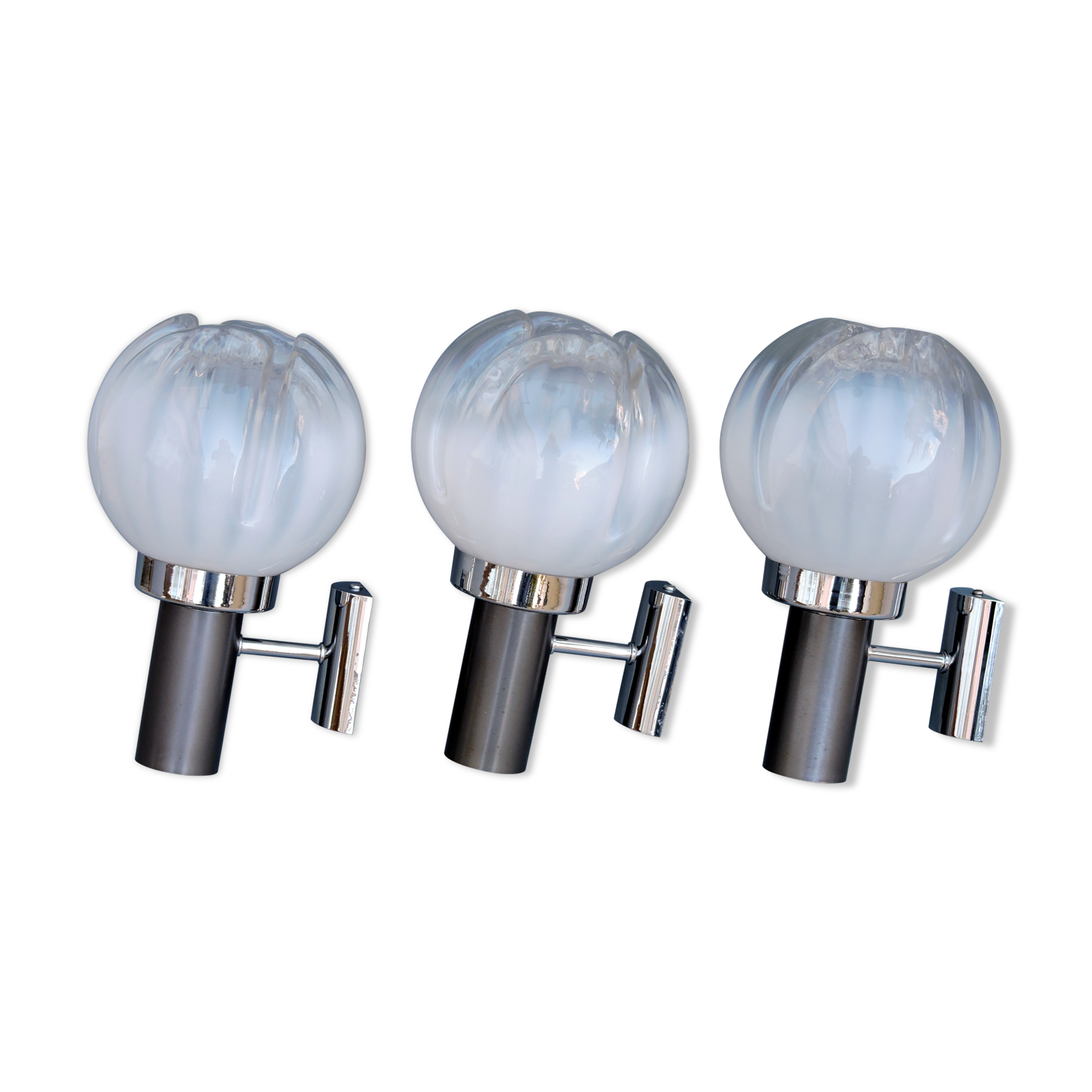 Three vintage wall lamps mazzega opalescent murano italy, year 70