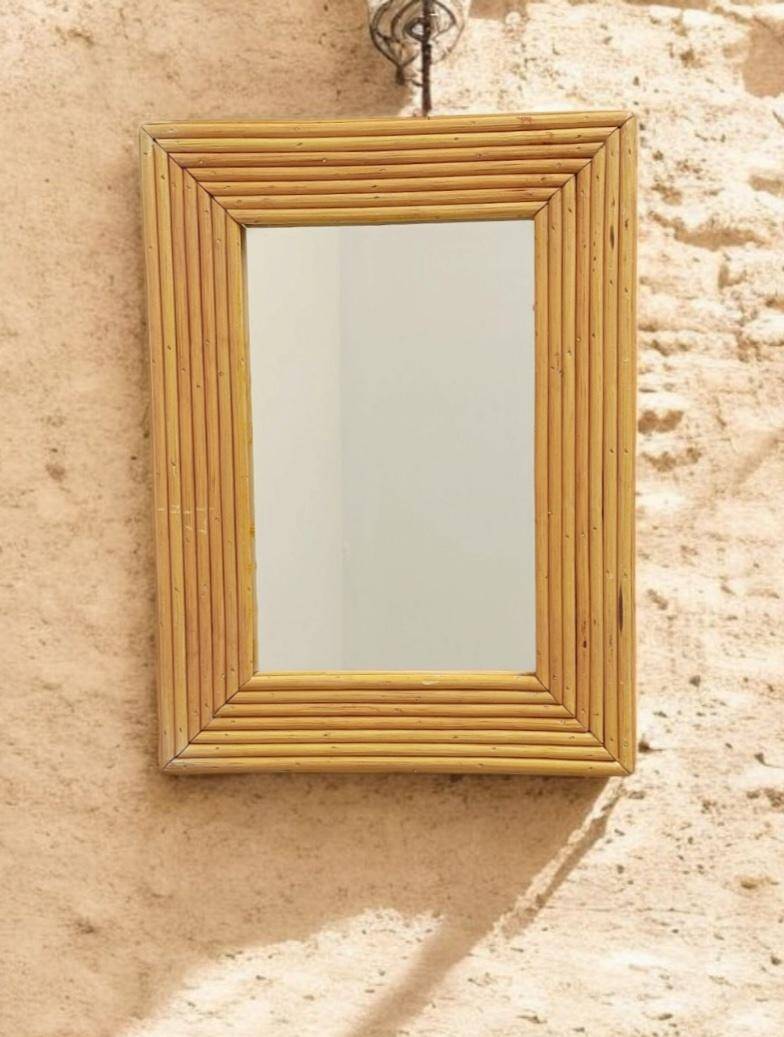 French Riviera Rattan Mirror in the Style of Vivai del Sud, France, 1960s