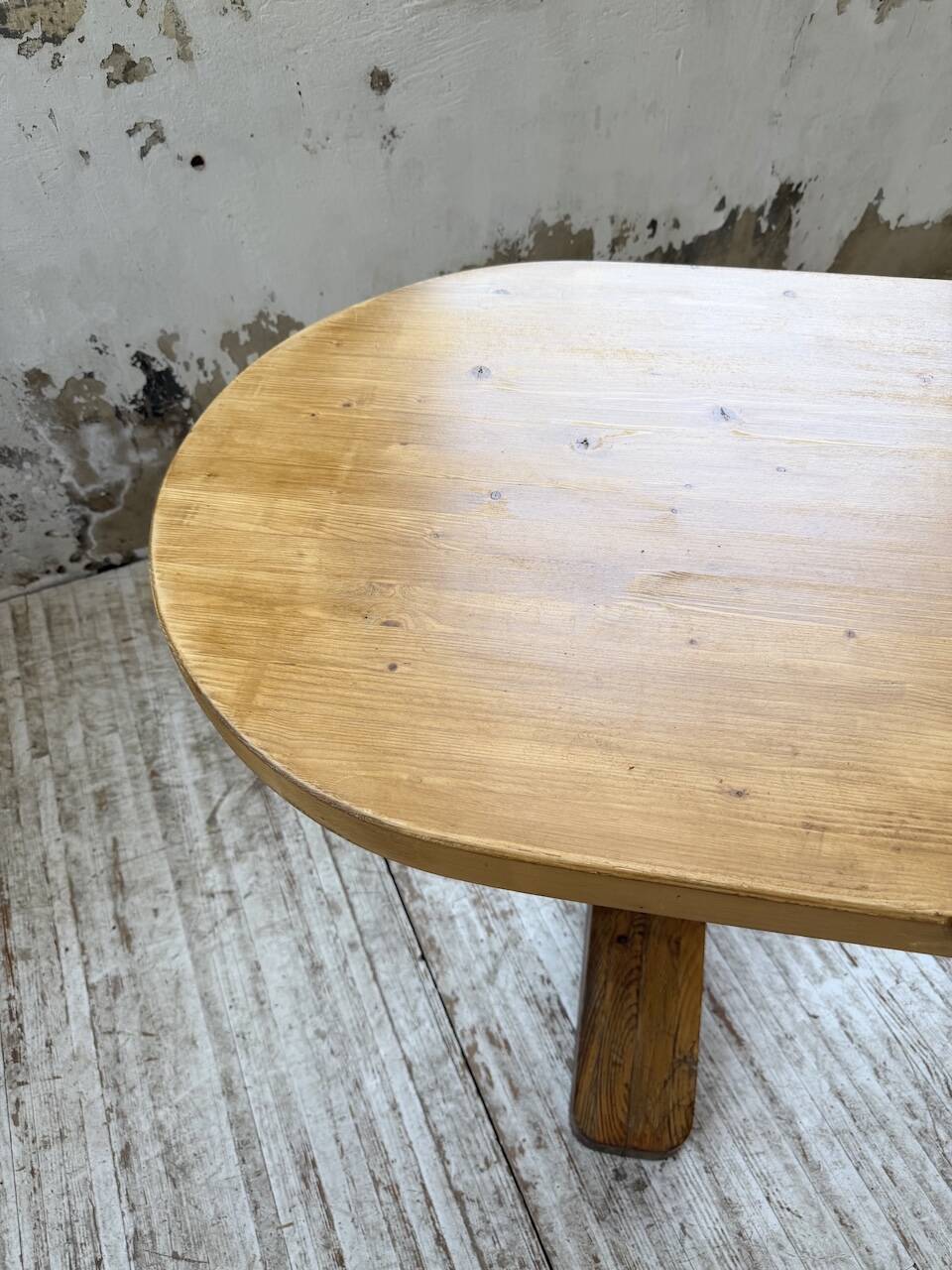 Brutalist pine oval table