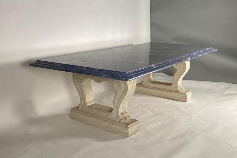 Blue granite table azul bahia and pierre limoneuse circa 1980