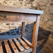 Old French baker's table – kitchen island / work table in solid chestnut with drawers.