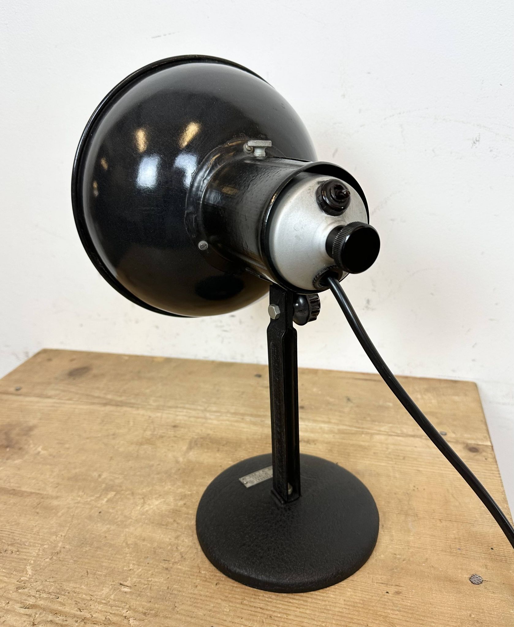 Vintage black enamel table photo lamp, 1950s