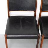 Set of 6 wooden Dining Chairs with black Leather, 1960