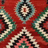 5x9 Red & Green Geometric Tribal Vintage Kilim Rug, 170x267Cm