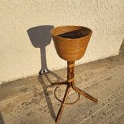 PORTE POT DE FLEUR EN ROTIN 1960