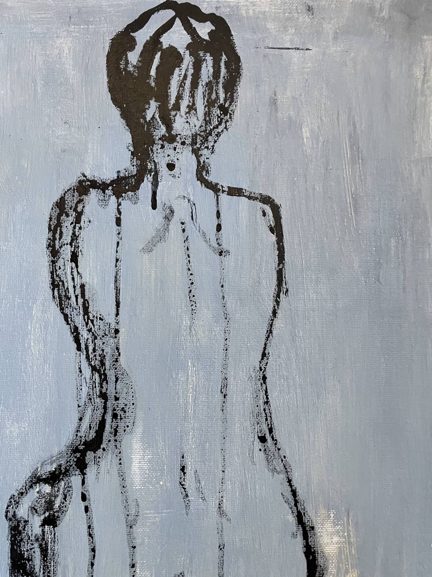Signed oil on canvas painting of a female portrait "back study in Indian ink"