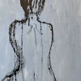 Tableau signé huile sur toile portrait féminin « étude de dos à l’encre de Chine »