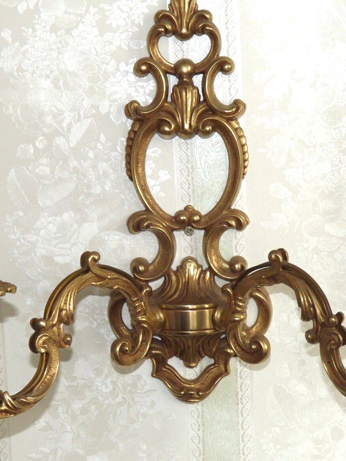 Large Vintage French Bronze Open Back Design Leaf Detail Double Wall Light 4740